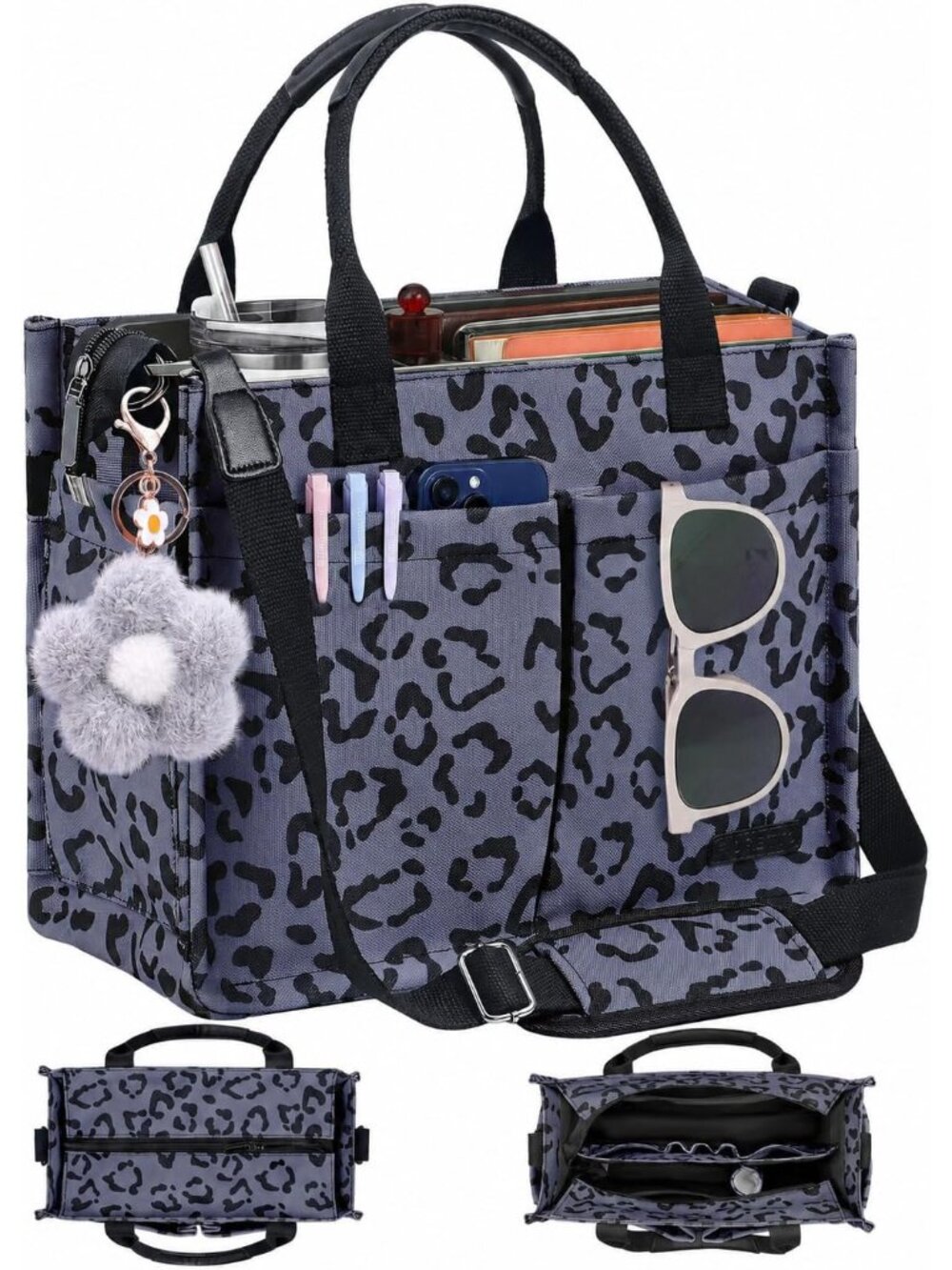 Womens Canvas Tote Bag Purse with Individual Compartment, Zipper Top, Reinforced